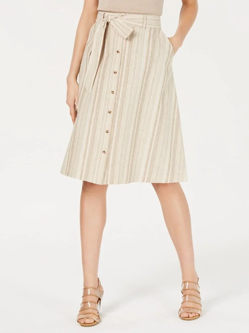 bar III Womens Striped Button front Midi Skirt